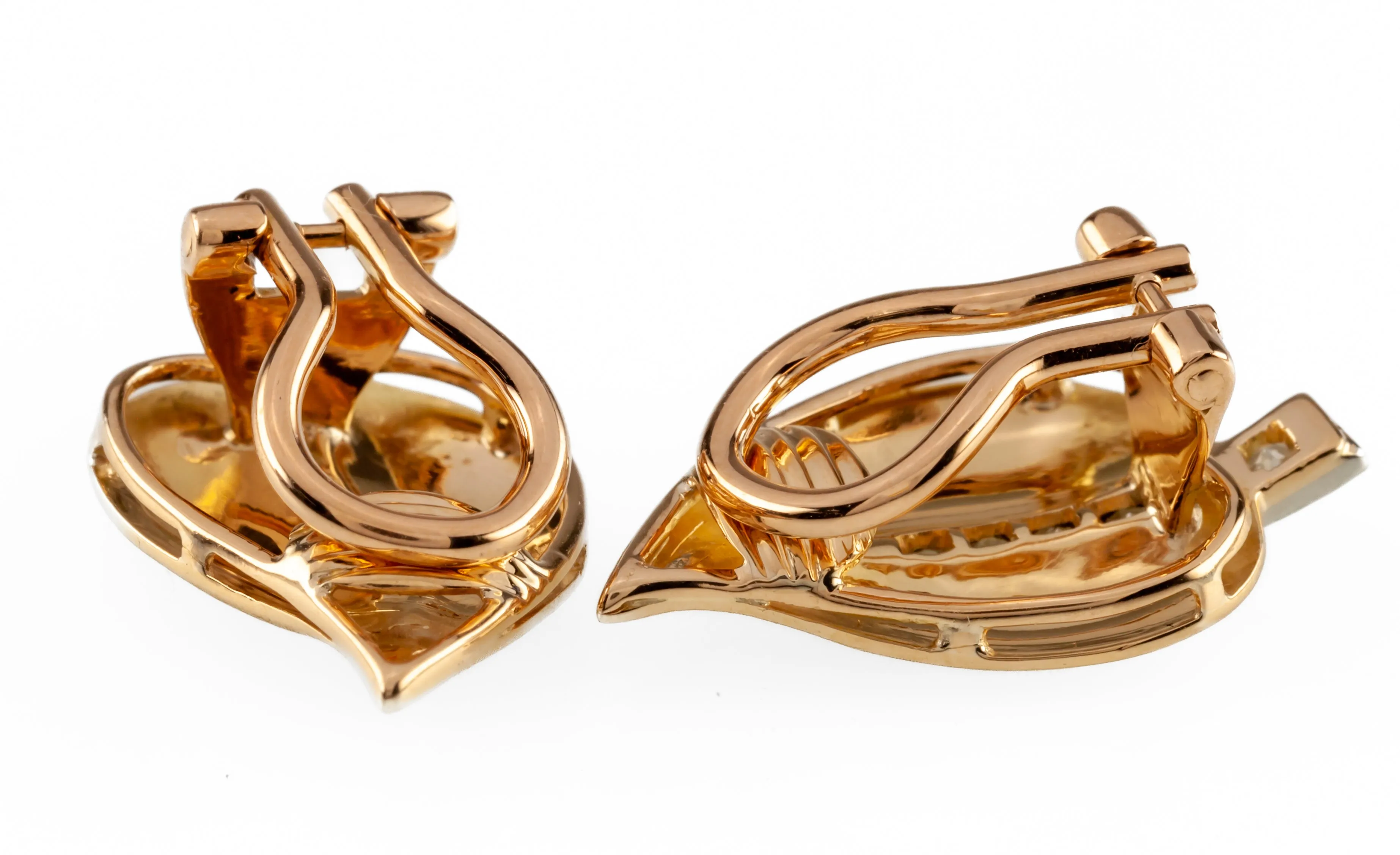 18k Yellow Gold Diamond Leaf Earrings Gorgeous Vintage Look! TDW = 0.25 Ct