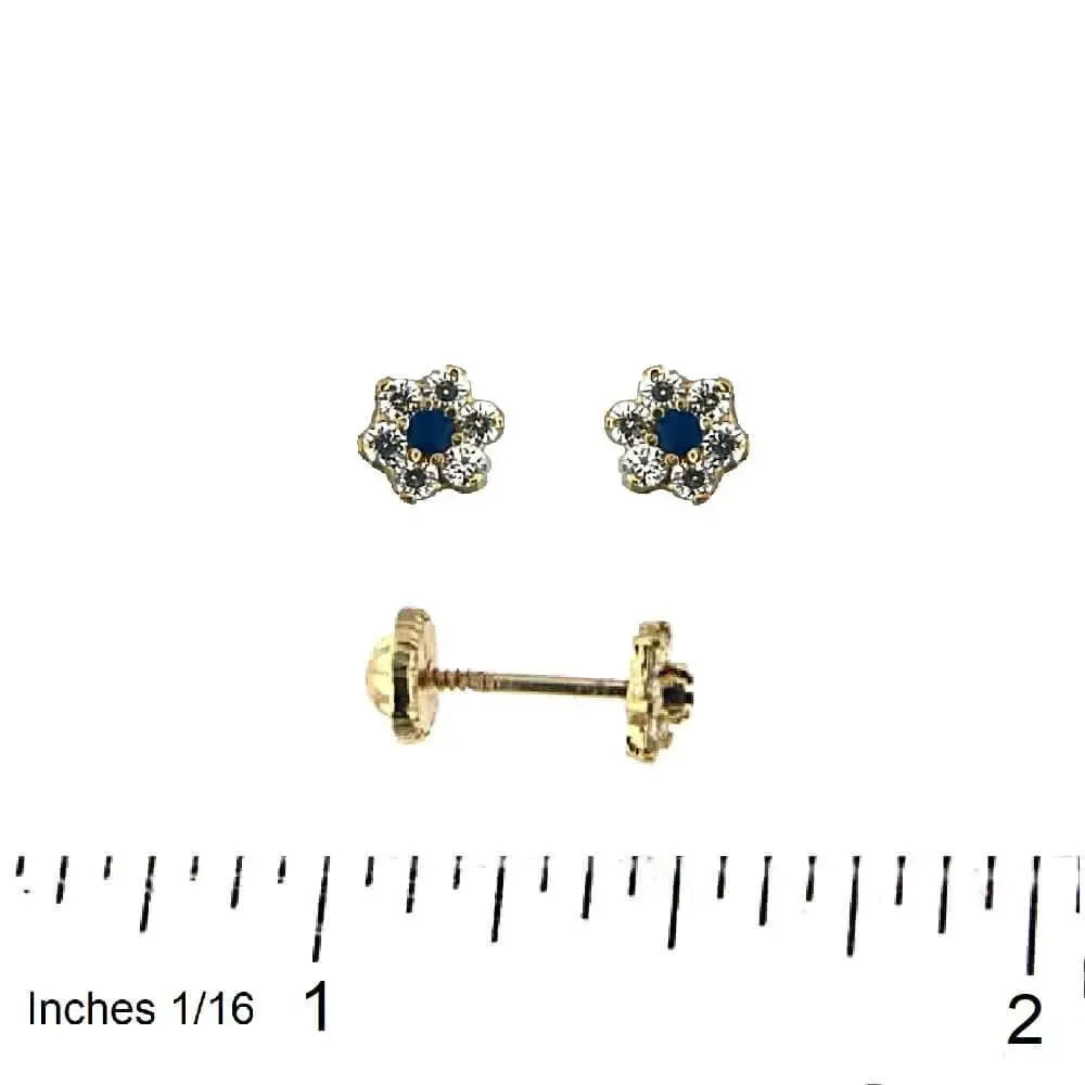 18K Yellow Gold Sapphire and Zirconia Flower Screwback Earrings