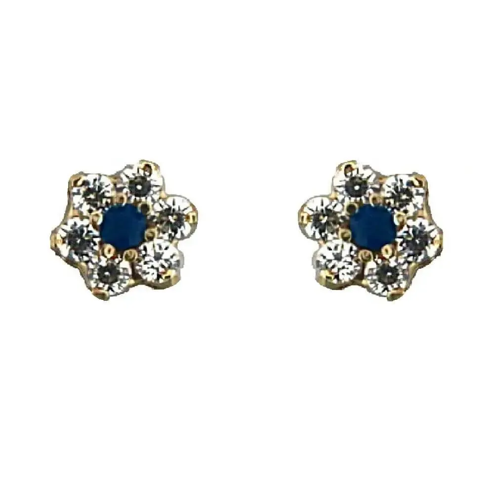 18K Yellow Gold Sapphire and Zirconia Flower Screwback Earrings