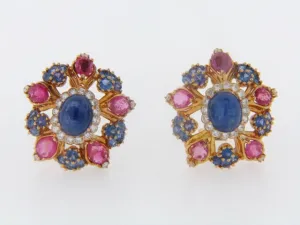 18K-YG MULTI-GEM SET EARRINGS