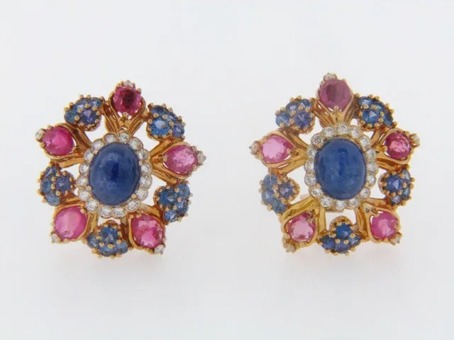 18K-YG MULTI-GEM SET EARRINGS