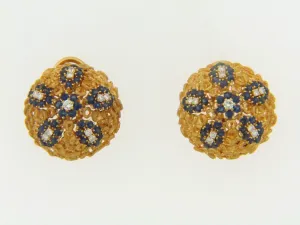 18K-YG SAPPHIRE AND DIAMOND EARCLIPS