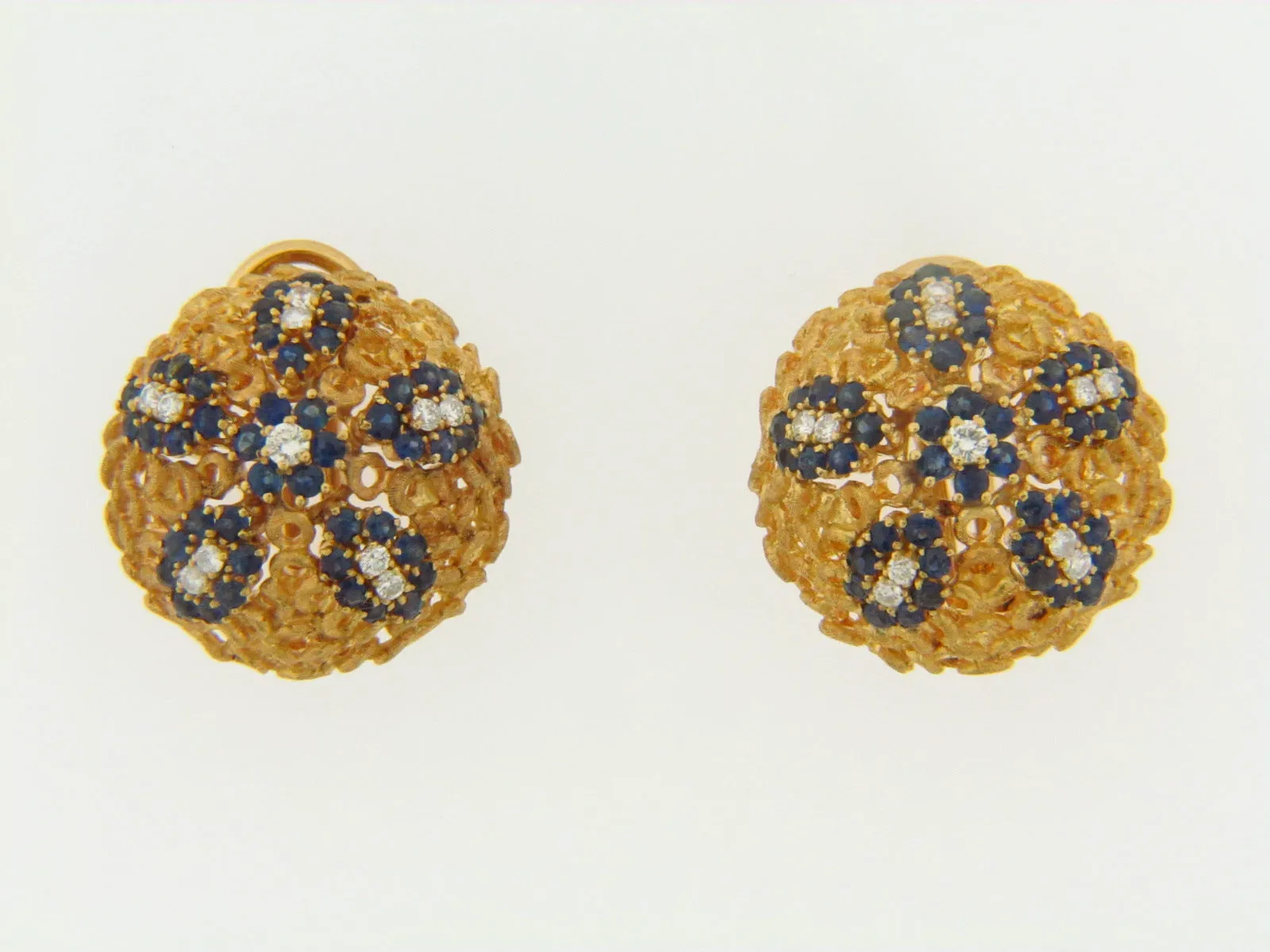 18K-YG SAPPHIRE AND DIAMOND EARCLIPS