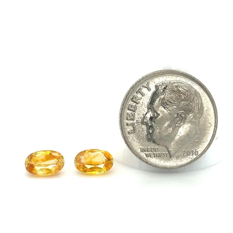 1.92 Carat Total Oval Yellow Sapphire Pair for Earrings, Loose Gemstones