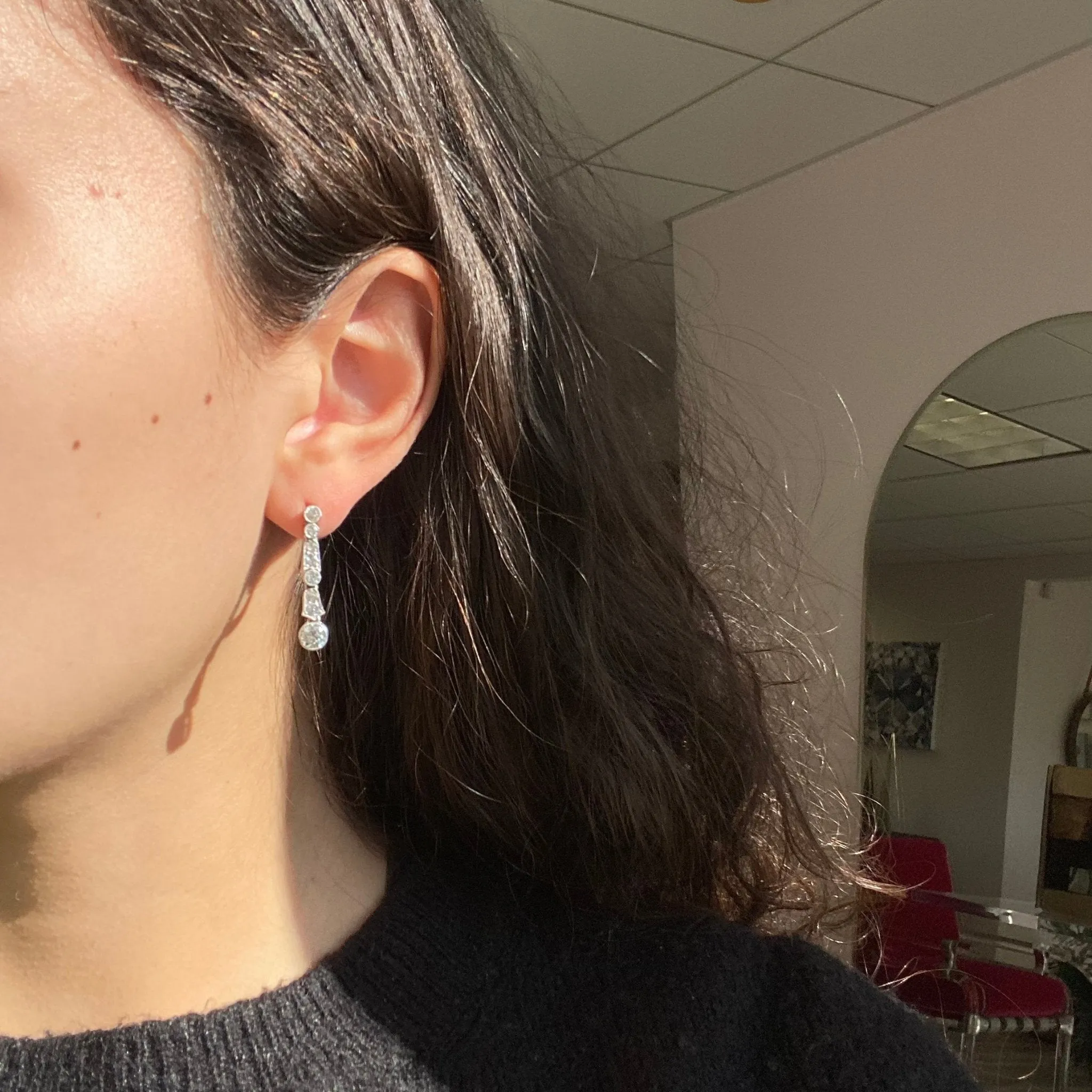 1.93ctw Vintage Old European Cut Diamond Drop Earrings