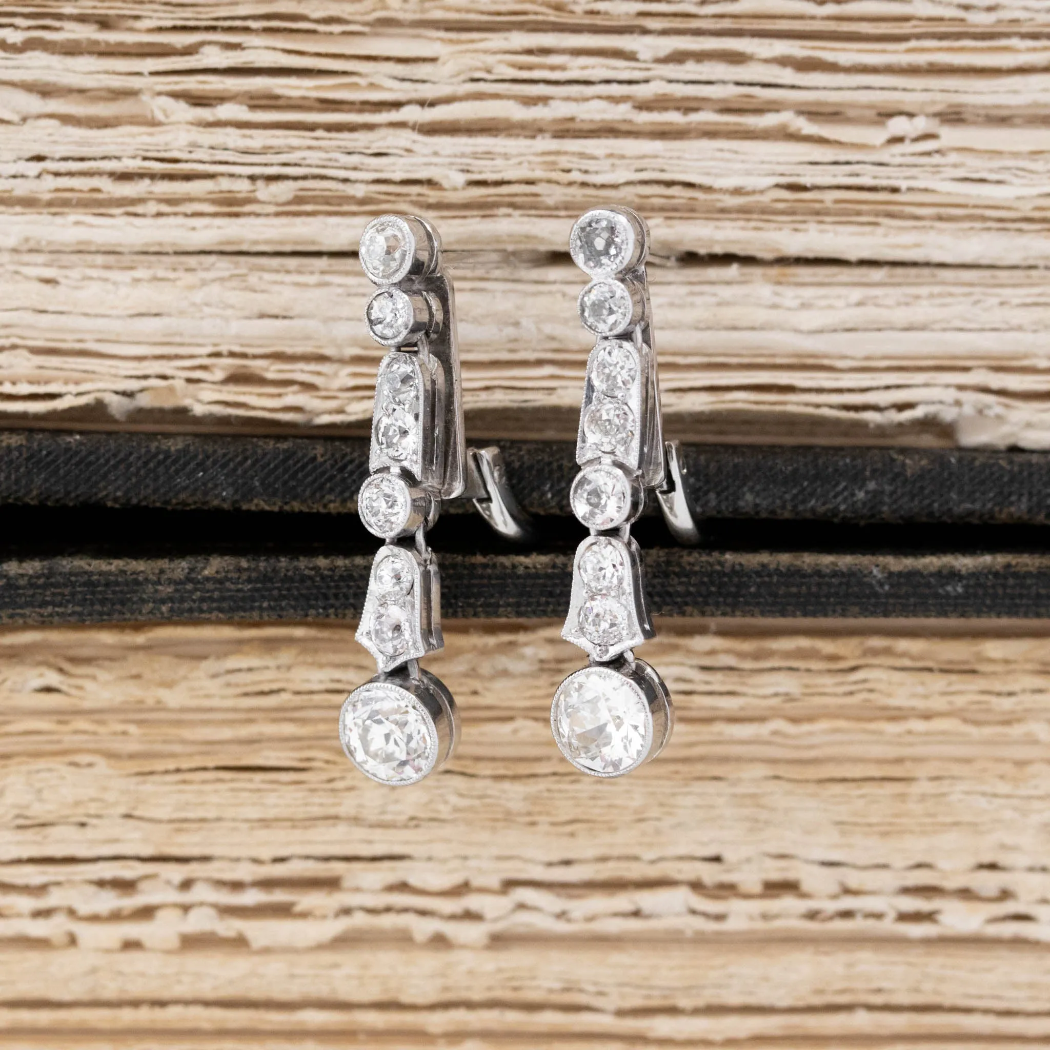 1.93ctw Vintage Old European Cut Diamond Drop Earrings