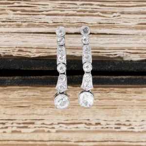 1.93ctw Vintage Old European Cut Diamond Drop Earrings