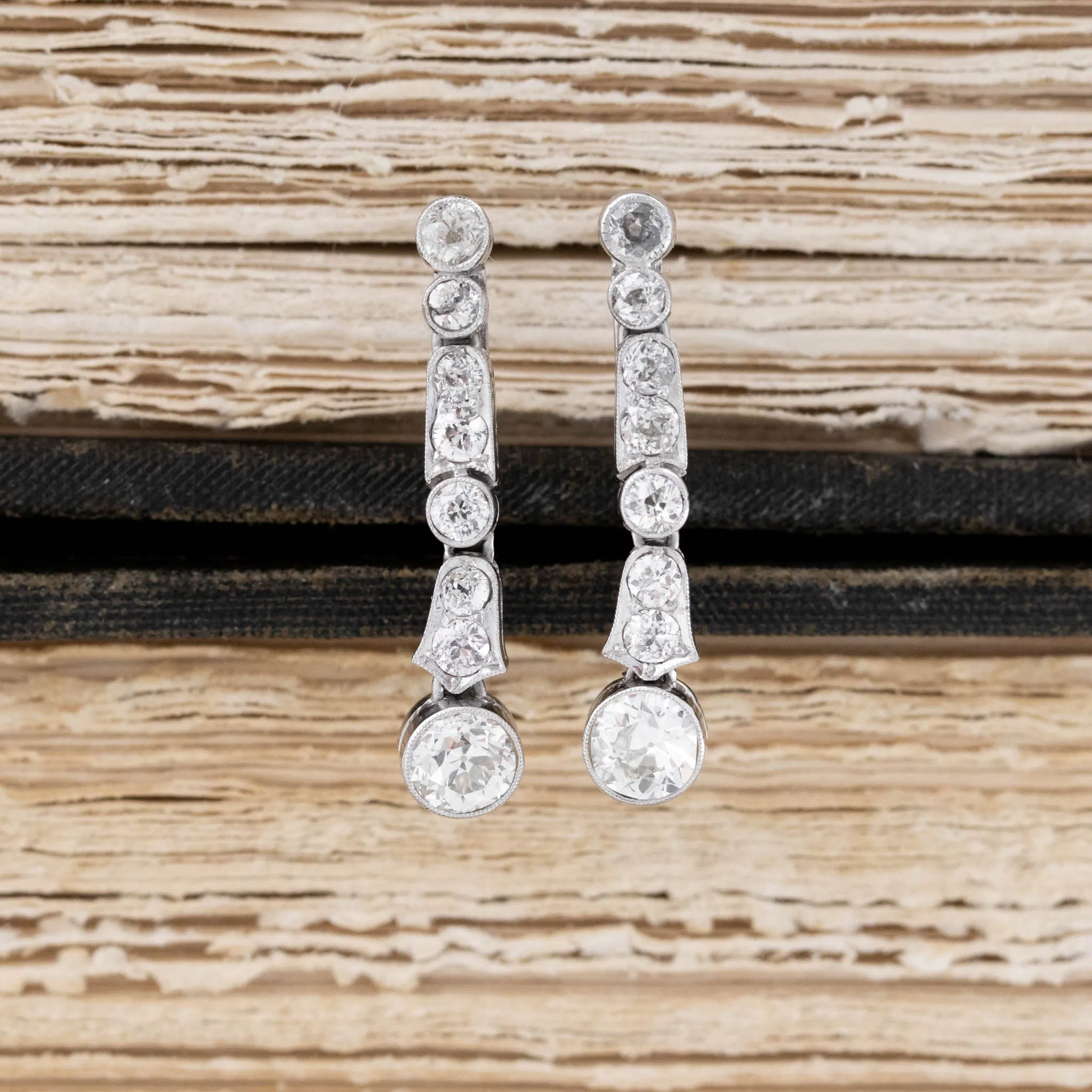 1.93ctw Vintage Old European Cut Diamond Drop Earrings