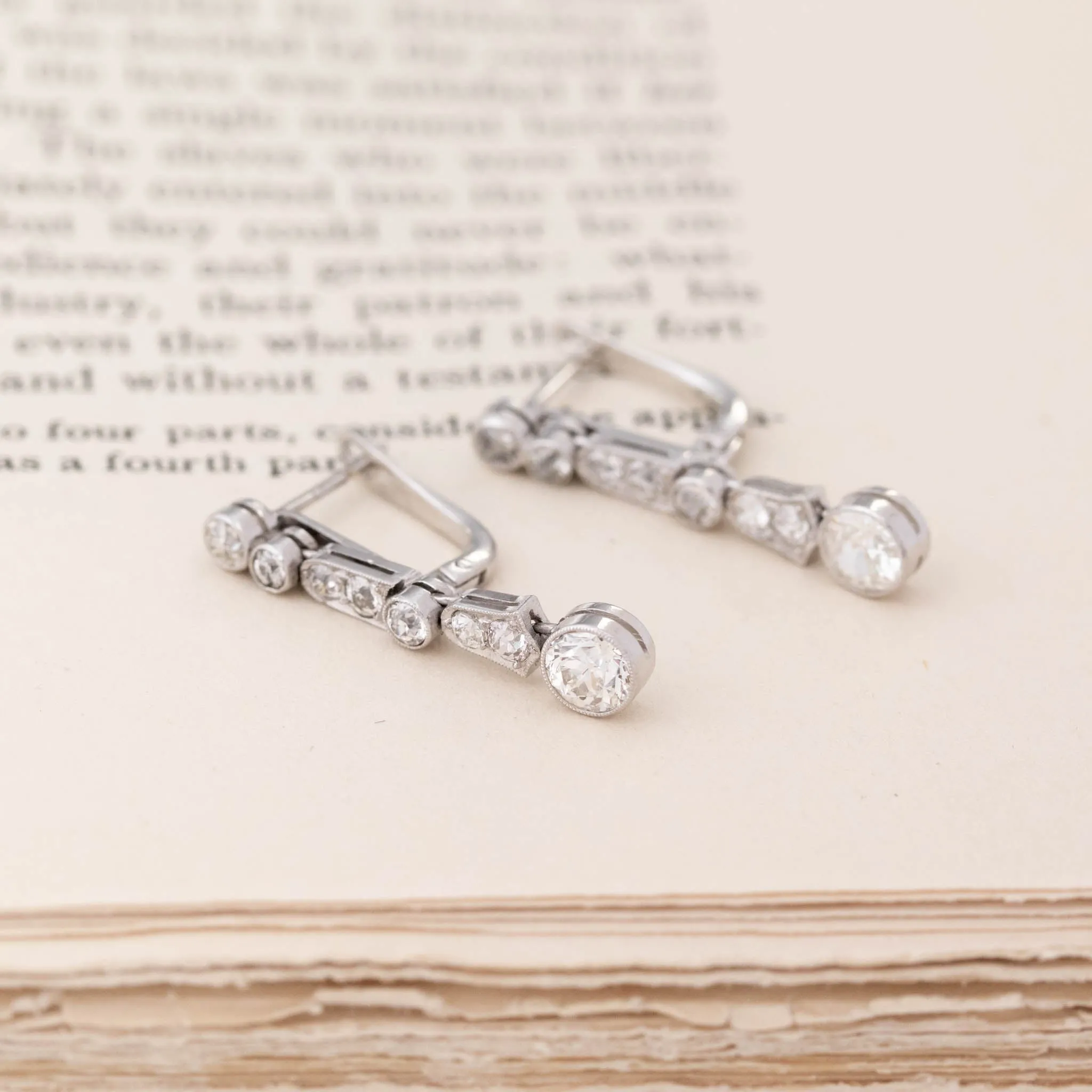 1.93ctw Vintage Old European Cut Diamond Drop Earrings