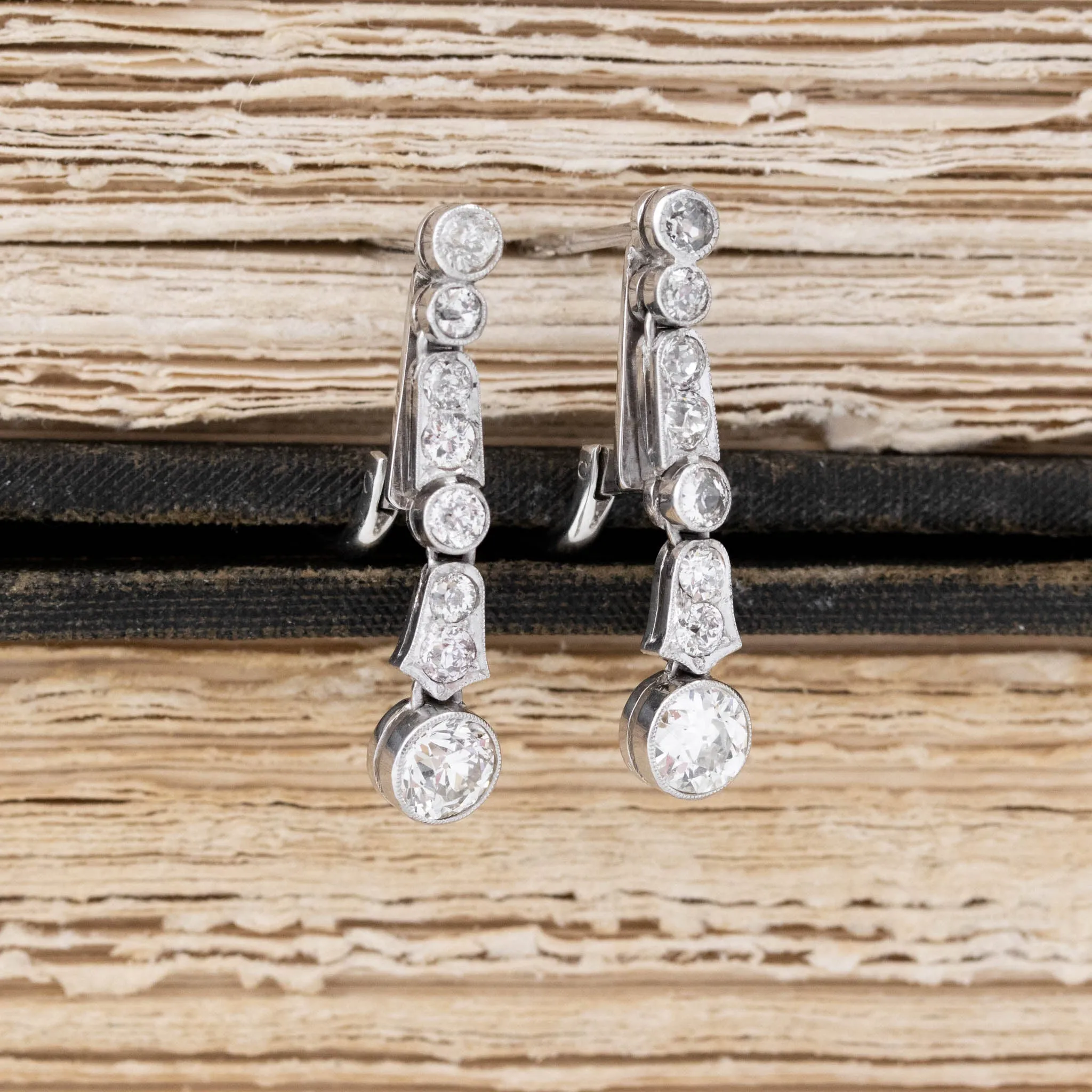 1.93ctw Vintage Old European Cut Diamond Drop Earrings