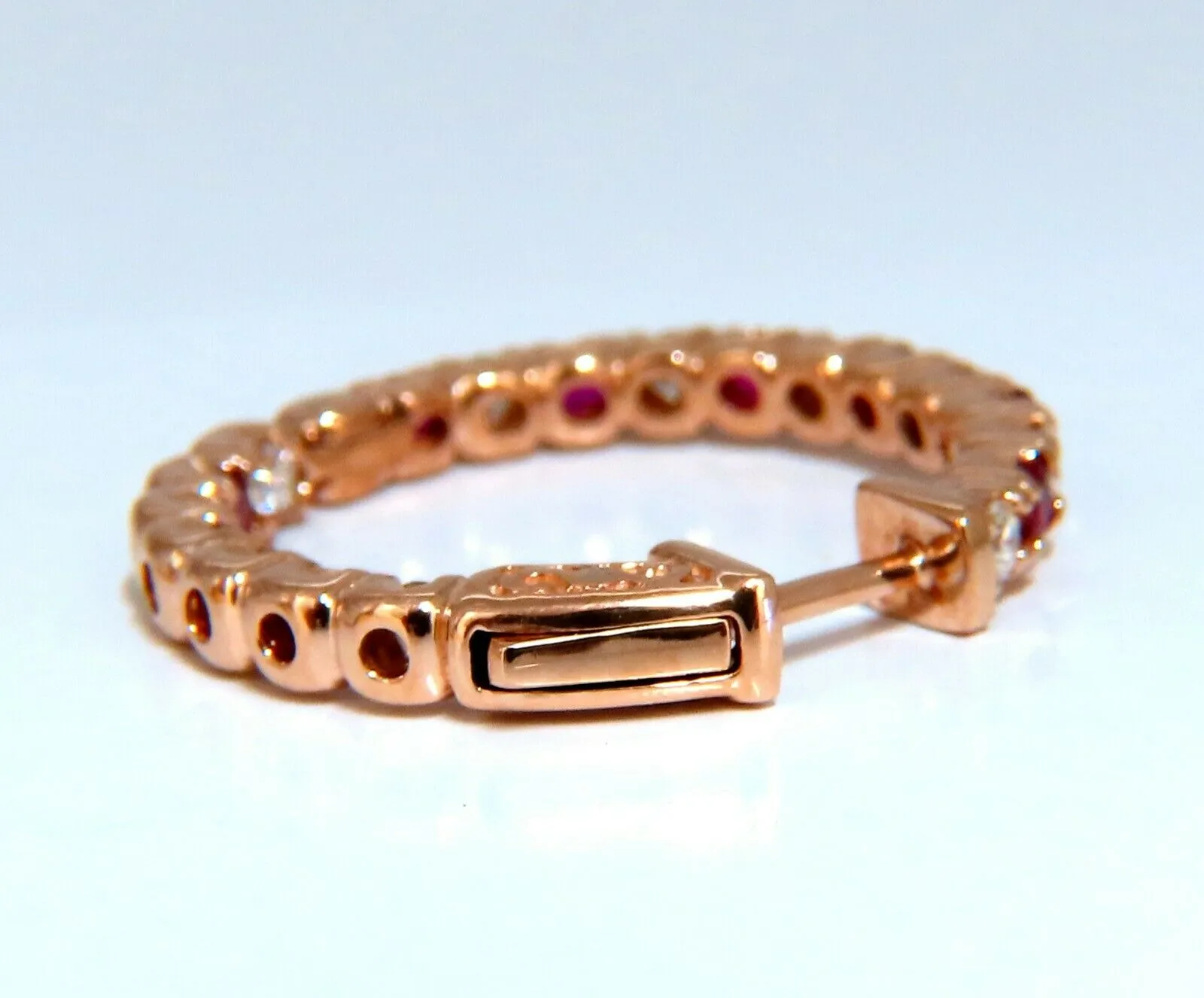 1.95ct natural Ruby diamonds hoop earrings 14kt rose gold inside out