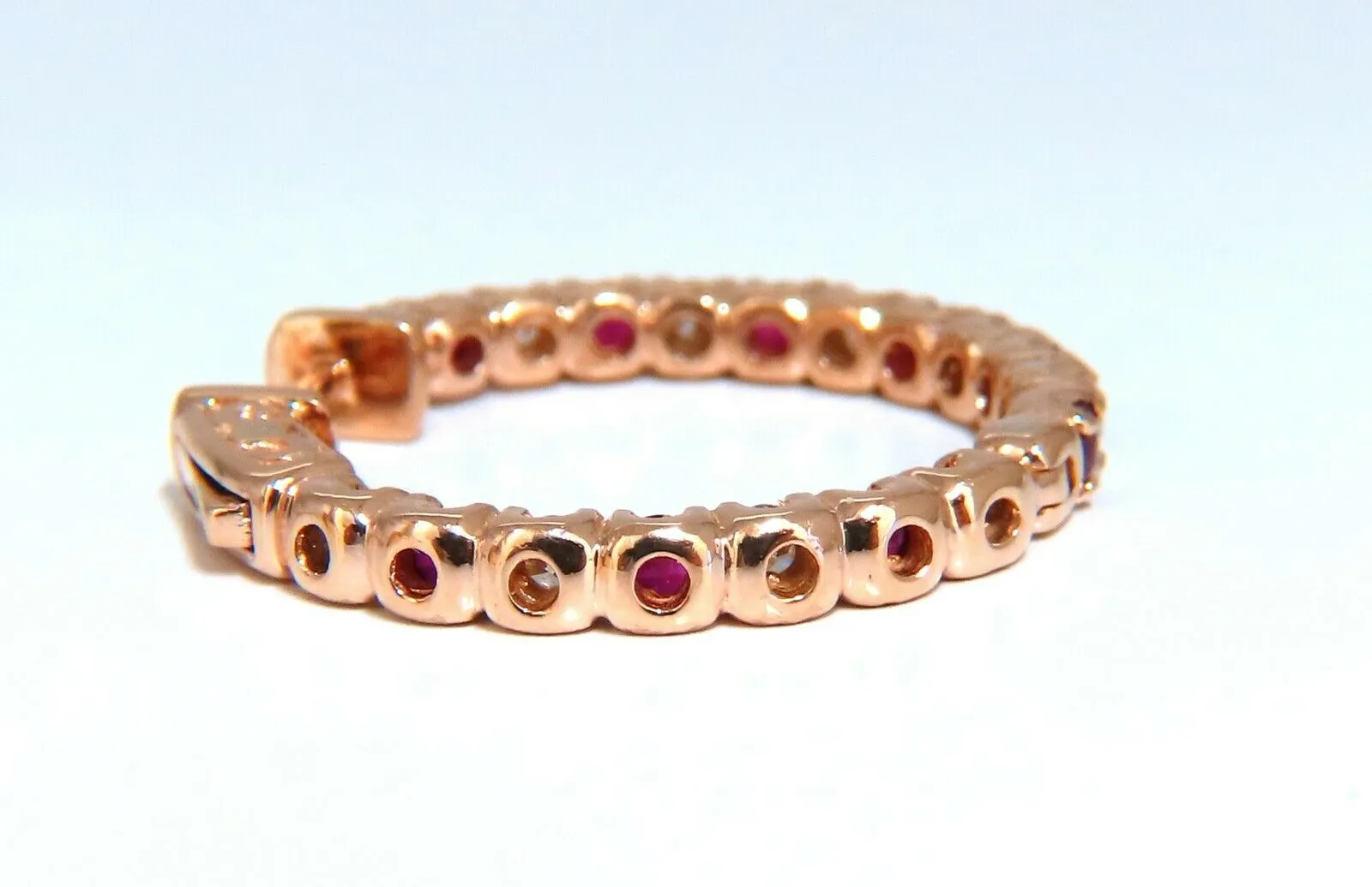 1.95ct natural Ruby diamonds hoop earrings 14kt rose gold inside out