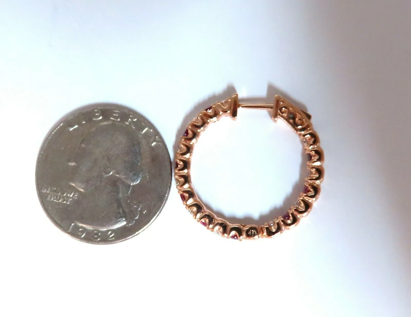1.95ct natural Ruby diamonds hoop earrings 14kt rose gold inside out