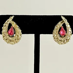 1960s Coro Pink Rhinestone Earrings