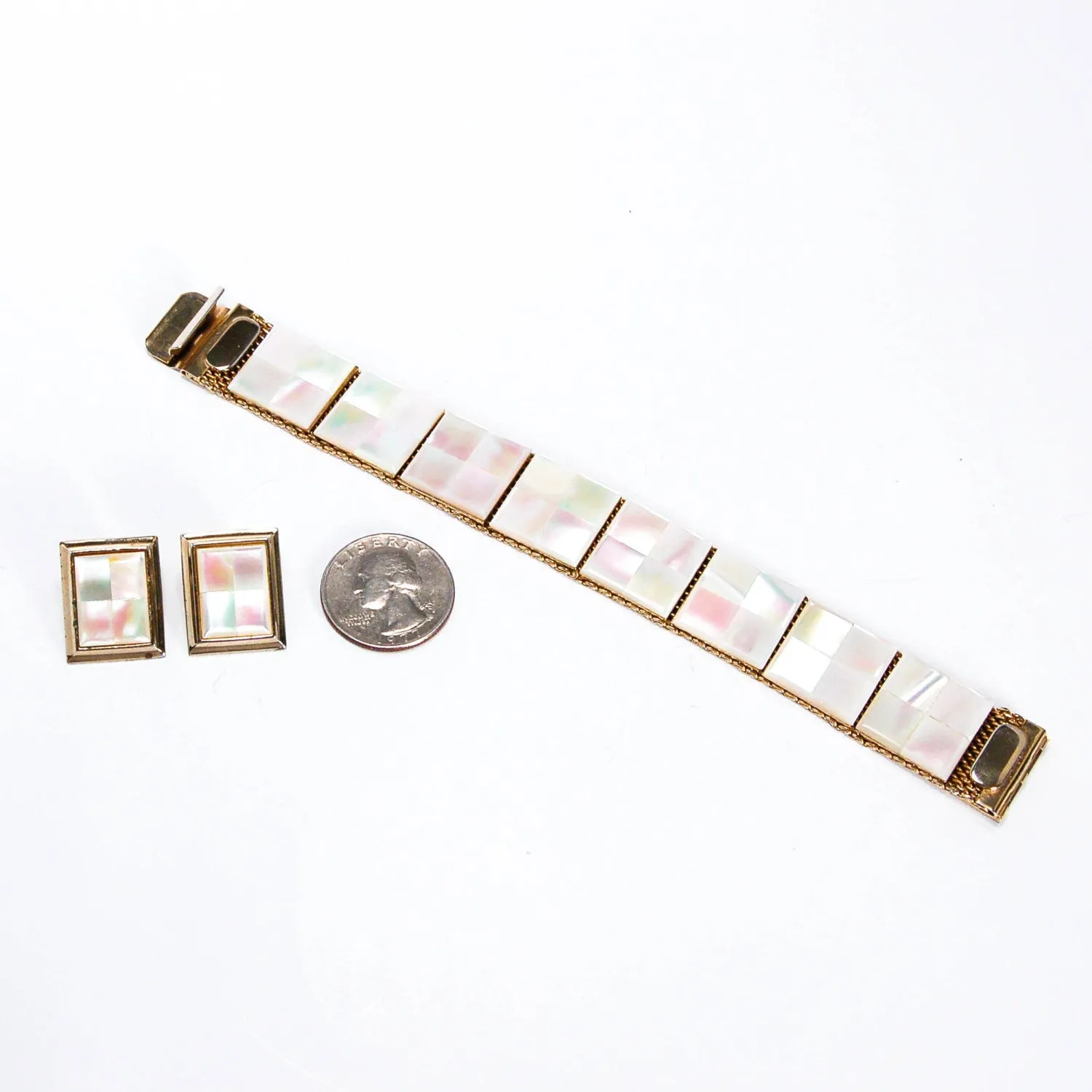 1960's Mother of Pearl Earrings and Bracelet Set