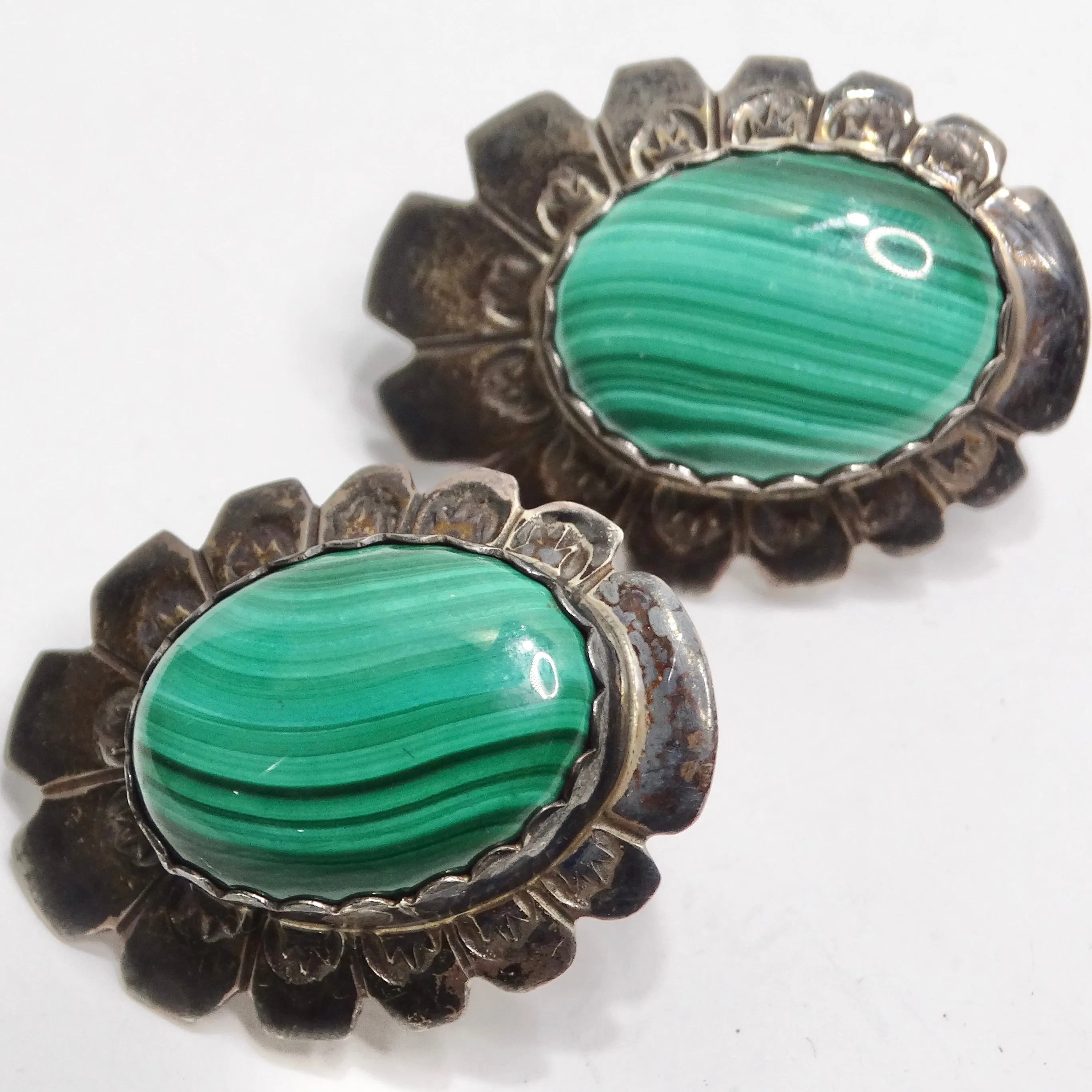 1960s Native American Silver Malachite Earrings