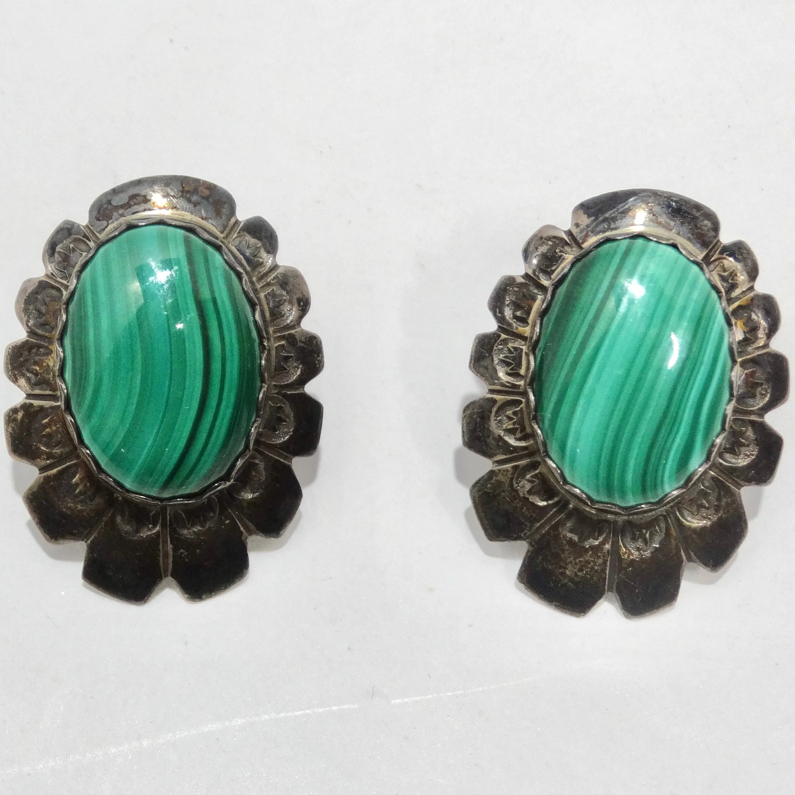 1960s Native American Silver Malachite Earrings
