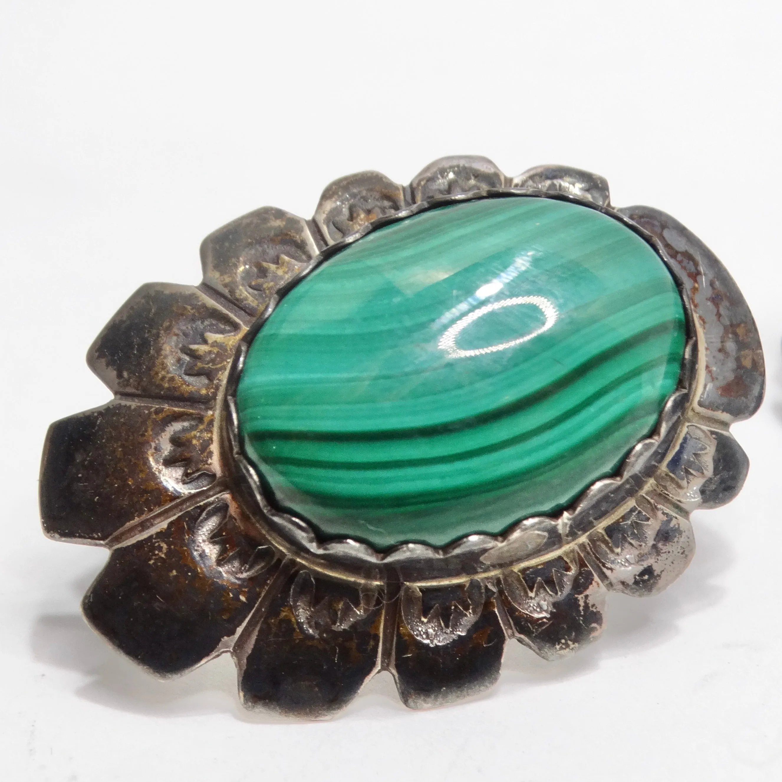 1960s Native American Silver Malachite Earrings