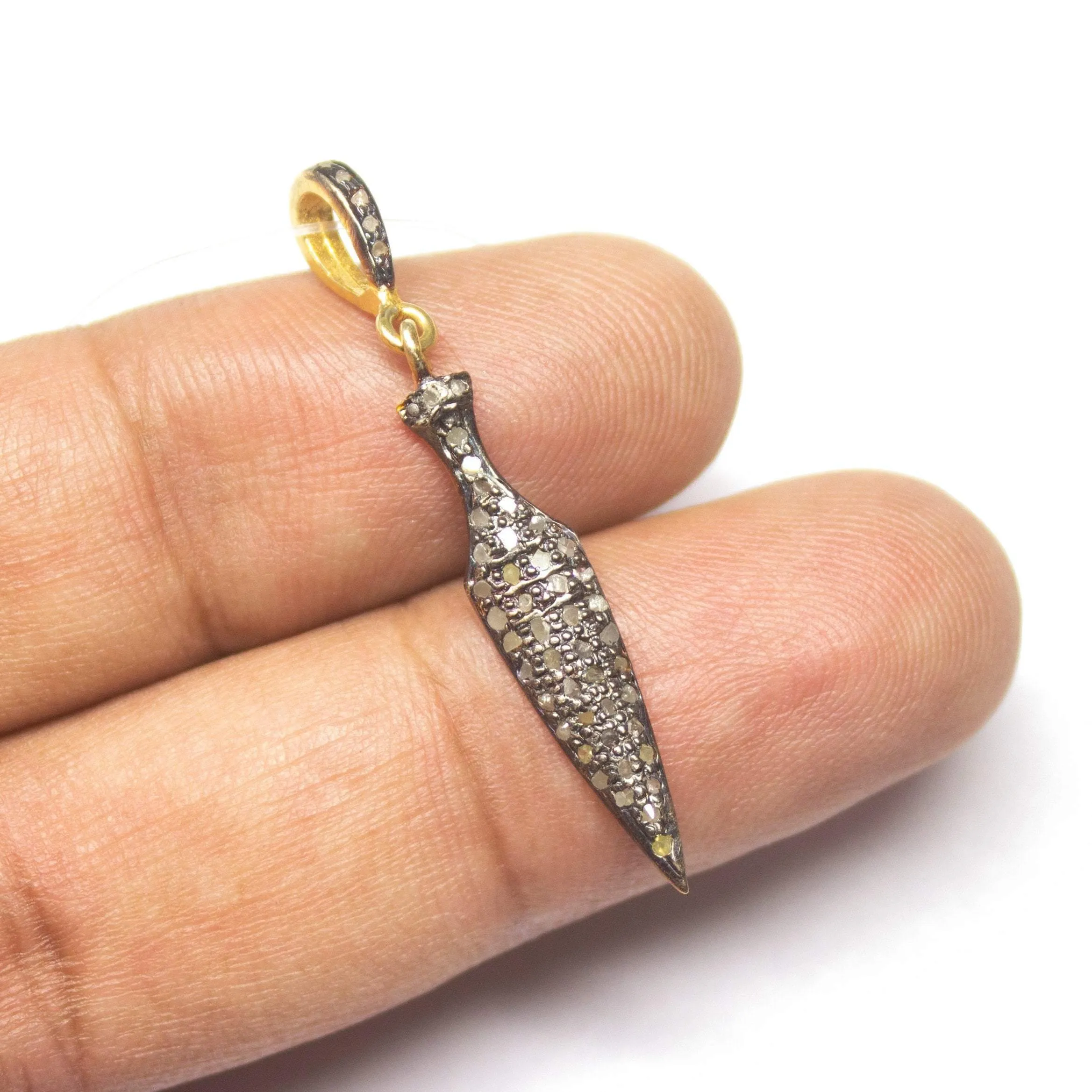 1pc Arrowhead Pave Diamond 925 Sterling Silver Gold Vermeil Charm Pendant 40mm x 6mm
