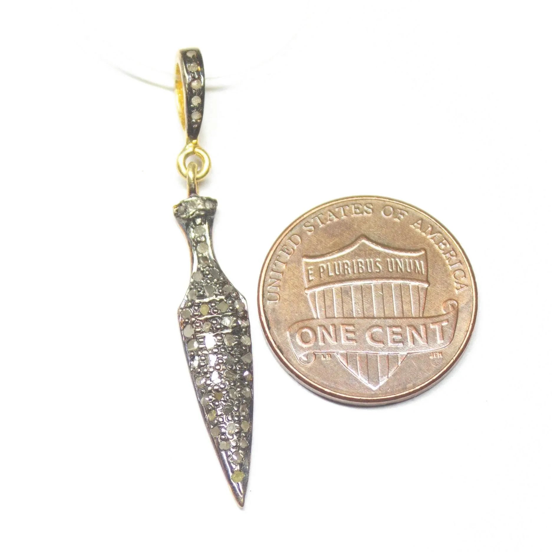 1pc Arrowhead Pave Diamond 925 Sterling Silver Gold Vermeil Charm Pendant 40mm x 6mm