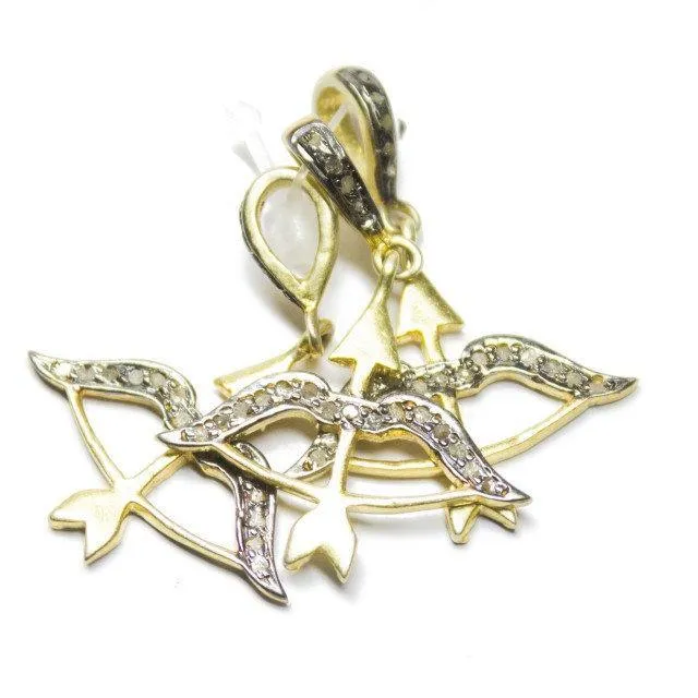 1pc Bow & Arrow Pave Diamond 925 Sterling Silver Gold Vermeil Charm Pendant 32mm x 23mm