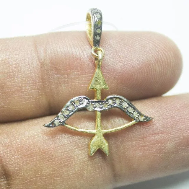 1pc Bow & Arrow Pave Diamond 925 Sterling Silver Gold Vermeil Charm Pendant 32mm x 23mm