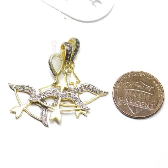 1pc Bow & Arrow Pave Diamond 925 Sterling Silver Gold Vermeil Charm Pendant 32mm x 23mm