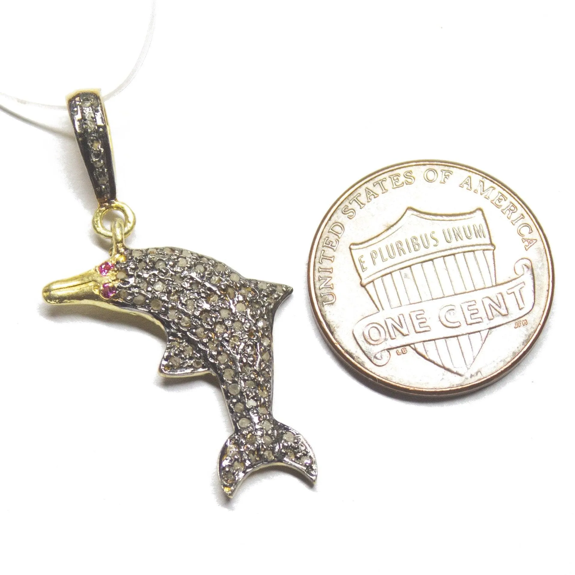 1pc Fish Pave Diamond 925 Sterling Silver Gold Vermeil Charm Pendant 36mm x 14mm