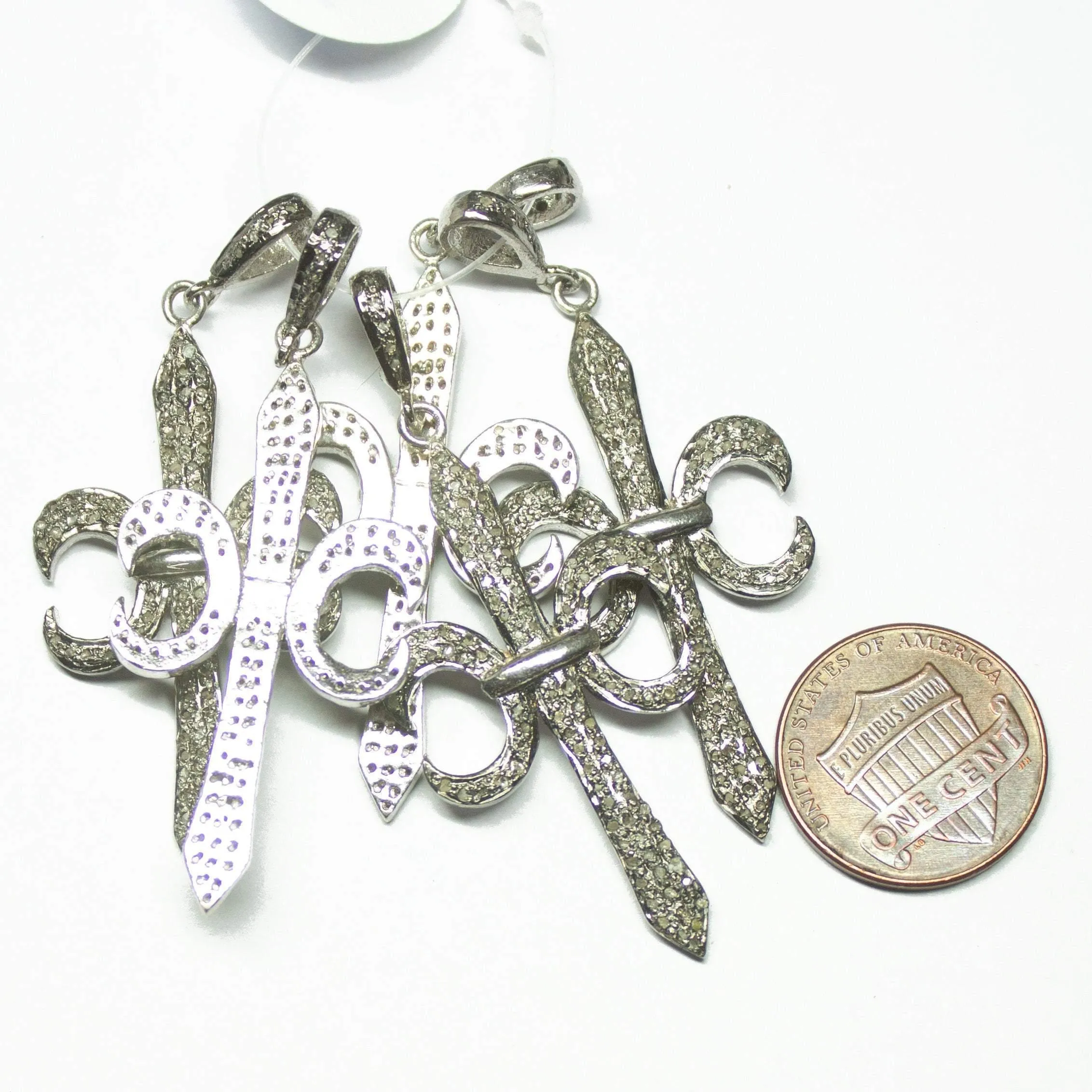 1pc Fleur Pave Diamond 925 Sterling Silver Gold Vermeil Charm Pendant 54mm x 22mm