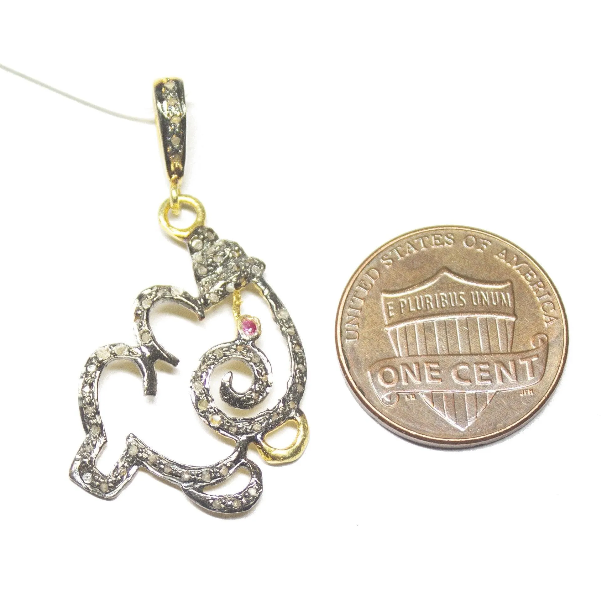 1pc Ganesha Pave Diamond 925 Sterling Silver Gold Vermeil Charm Pendant 38mm x 19mm
