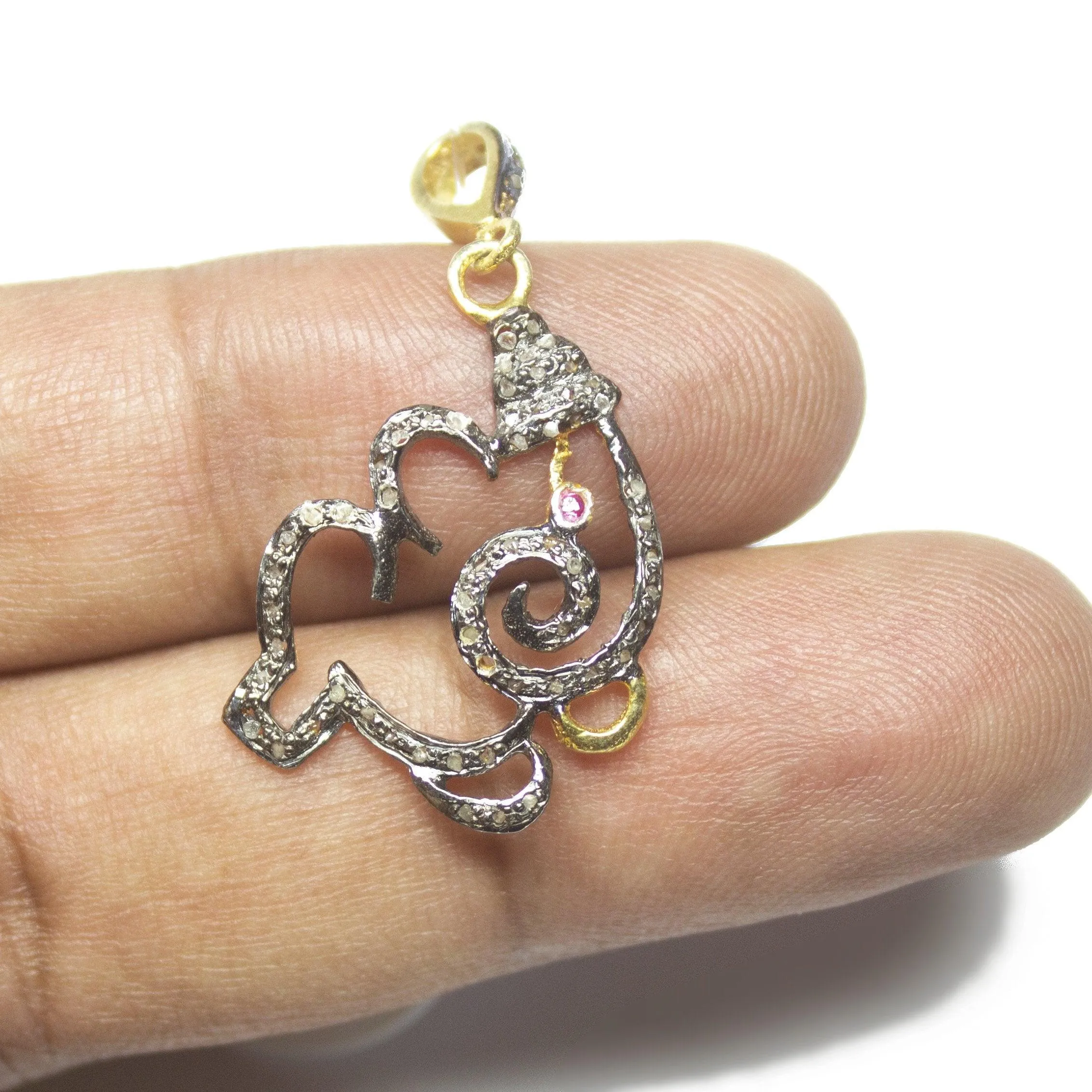 1pc Ganesha Pave Diamond 925 Sterling Silver Gold Vermeil Charm Pendant 38mm x 19mm