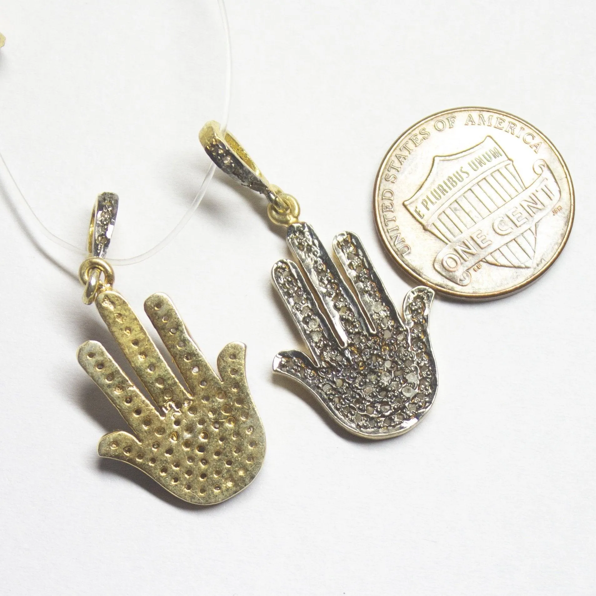 1pc Hamsa Hand Pave Diamond 925 Sterling Silver Gold Vermeil Charm Pendant 35mmx16mm