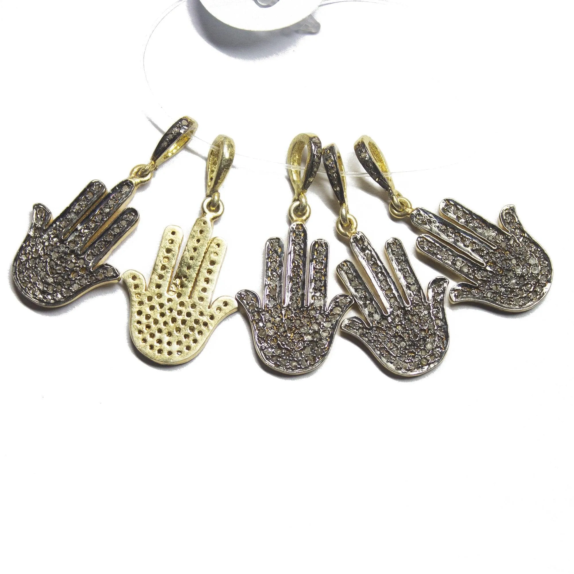 1pc Hamsa Hand Pave Diamond 925 Sterling Silver Gold Vermeil Charm Pendant 35mmx16mm