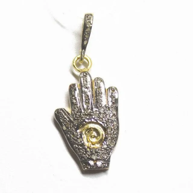 1pc Hamsa Pave Diamond 925 Sterling Silver Gold Vermeil Charm Pendant 35mm x 15mm