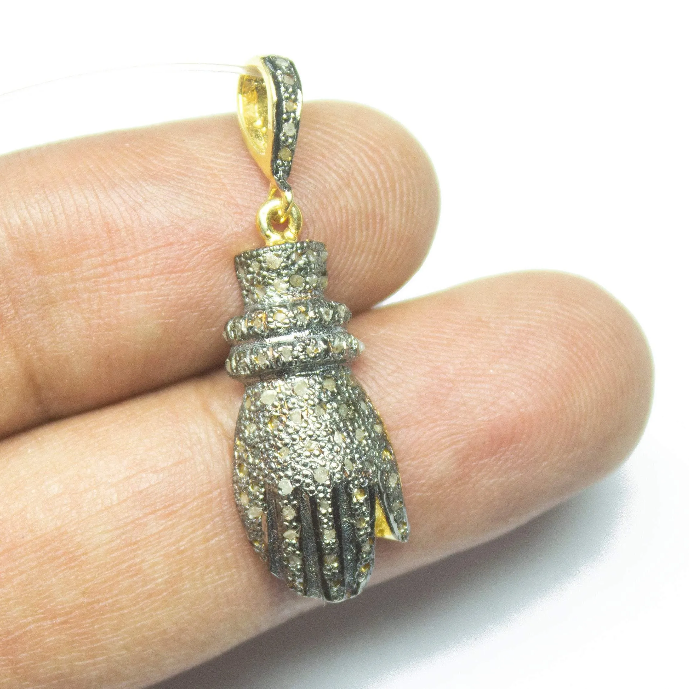1pc Hand Pave Diamond 925 Sterling Silver Gold Vermeil Charm Pendant 37mmx10mm