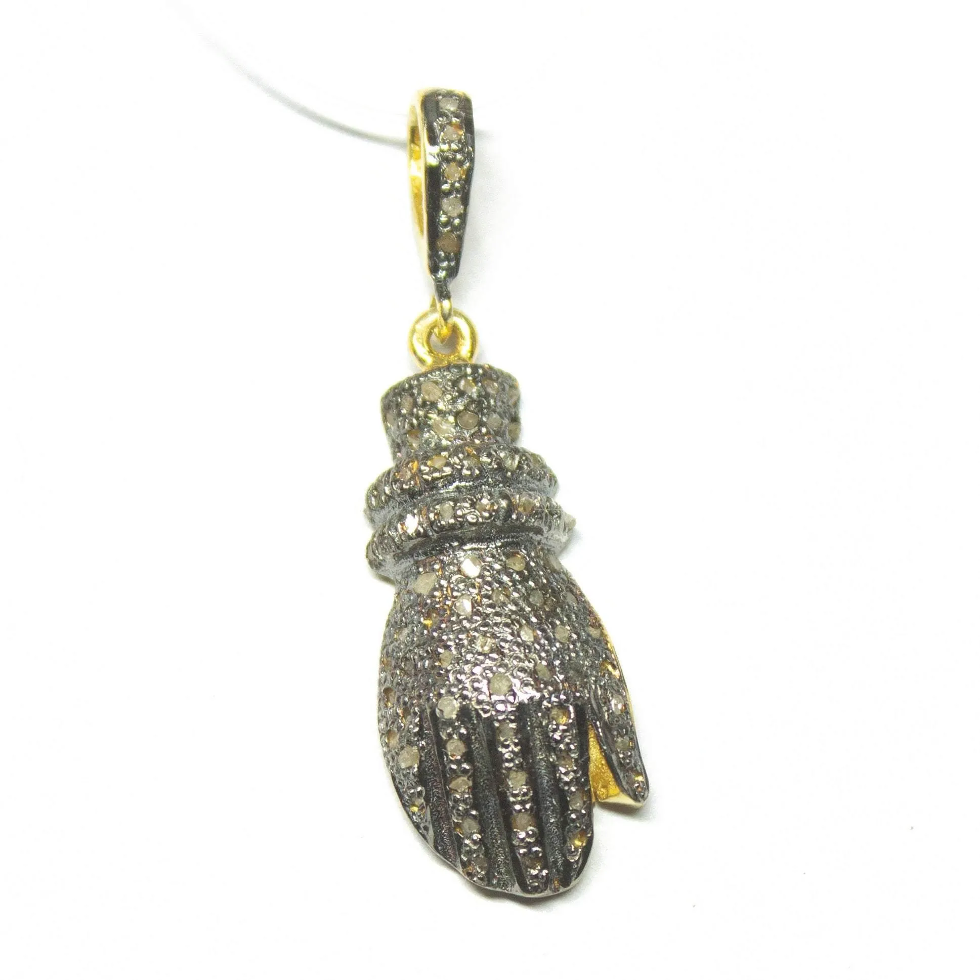 1pc Hand Pave Diamond 925 Sterling Silver Gold Vermeil Charm Pendant 37mmx10mm