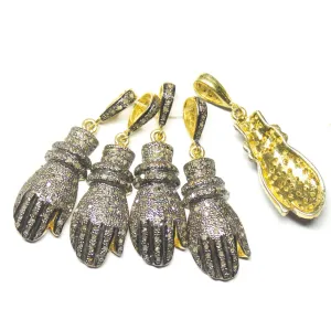 1pc Hand Pave Diamond 925 Sterling Silver Gold Vermeil Charm Pendant 37mmx10mm
