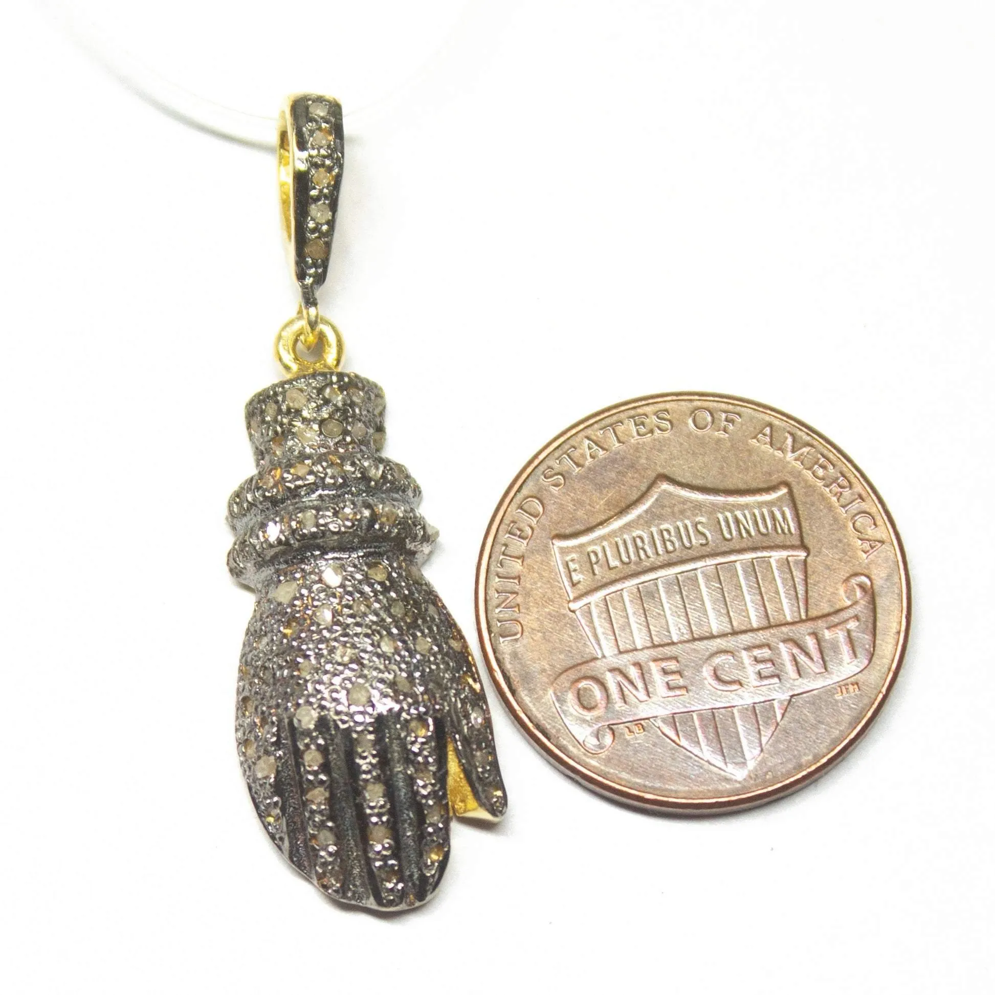 1pc Hand Pave Diamond 925 Sterling Silver Gold Vermeil Charm Pendant 37mmx10mm