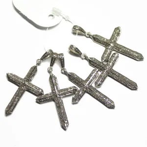 1pc Holy Cross Pave Diamond 925 Sterling Silver Gold Vermeil Charm Pendant 48mmx25mm