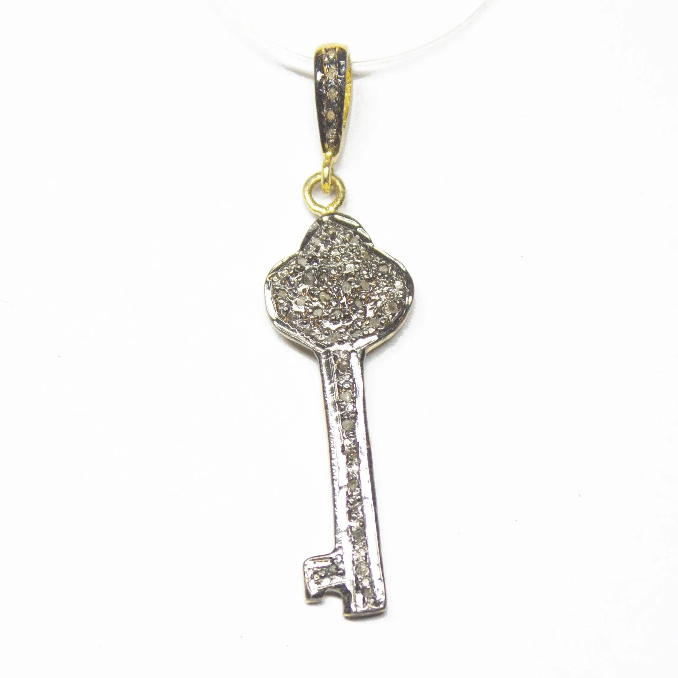 1pc Key Pave Diamond 925 Sterling Silver Gold Vermeil Charm Pendant 45mmx11mm
