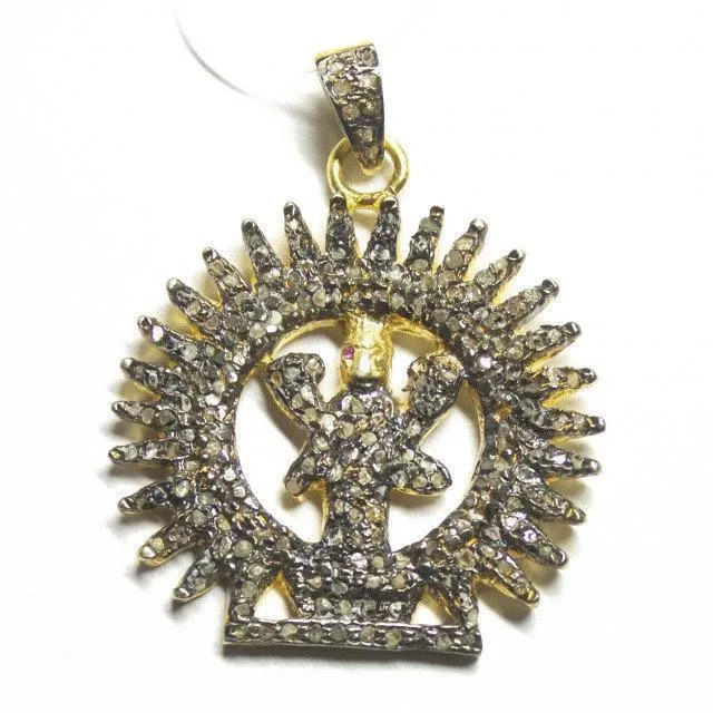 1pc Laxmi God Pave Diamond 925 Sterling Silver Gold Vermeil Charm Pendant 42mm x 33mm