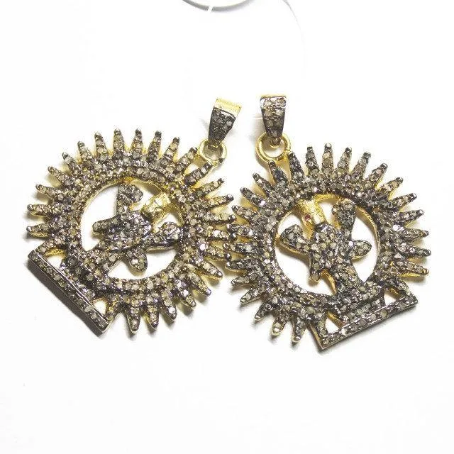 1pc Laxmi God Pave Diamond 925 Sterling Silver Gold Vermeil Charm Pendant 42mm x 33mm