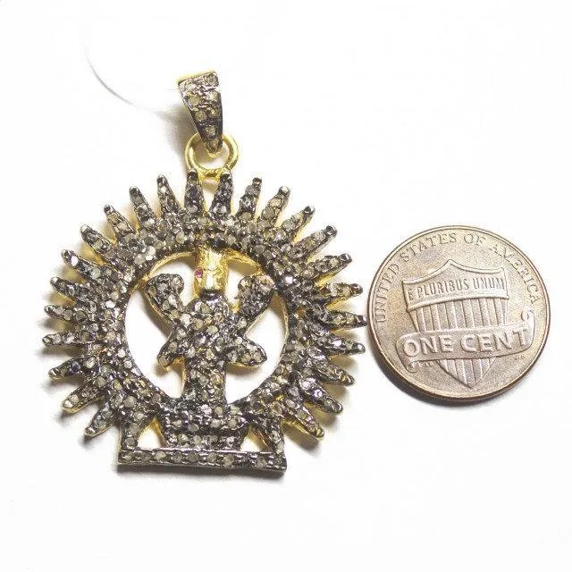 1pc Laxmi God Pave Diamond 925 Sterling Silver Gold Vermeil Charm Pendant 42mm x 33mm