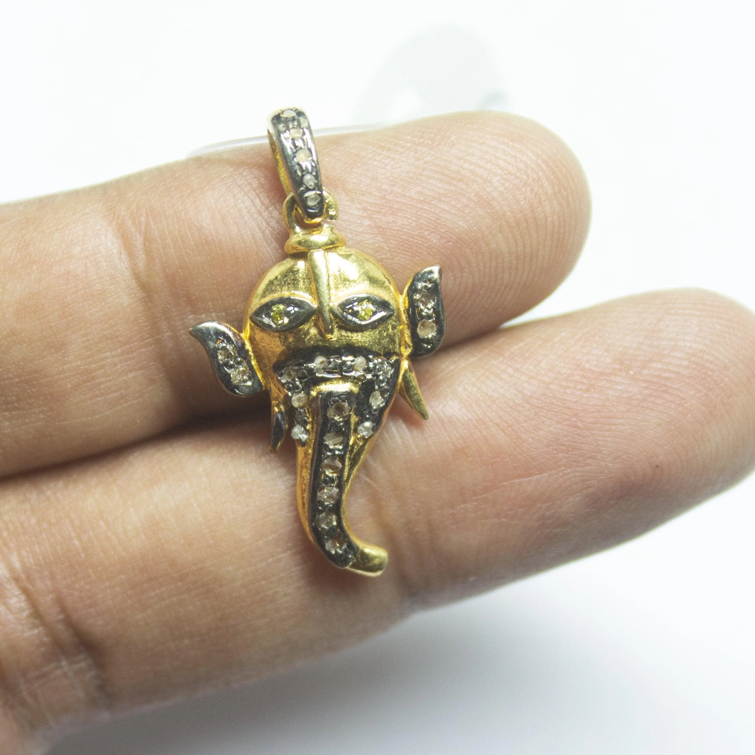 1pc Lord Ganesh Pave Diamond 925 Sterling Silver Gold Vermeil Charm Pendant 32mmx16mm