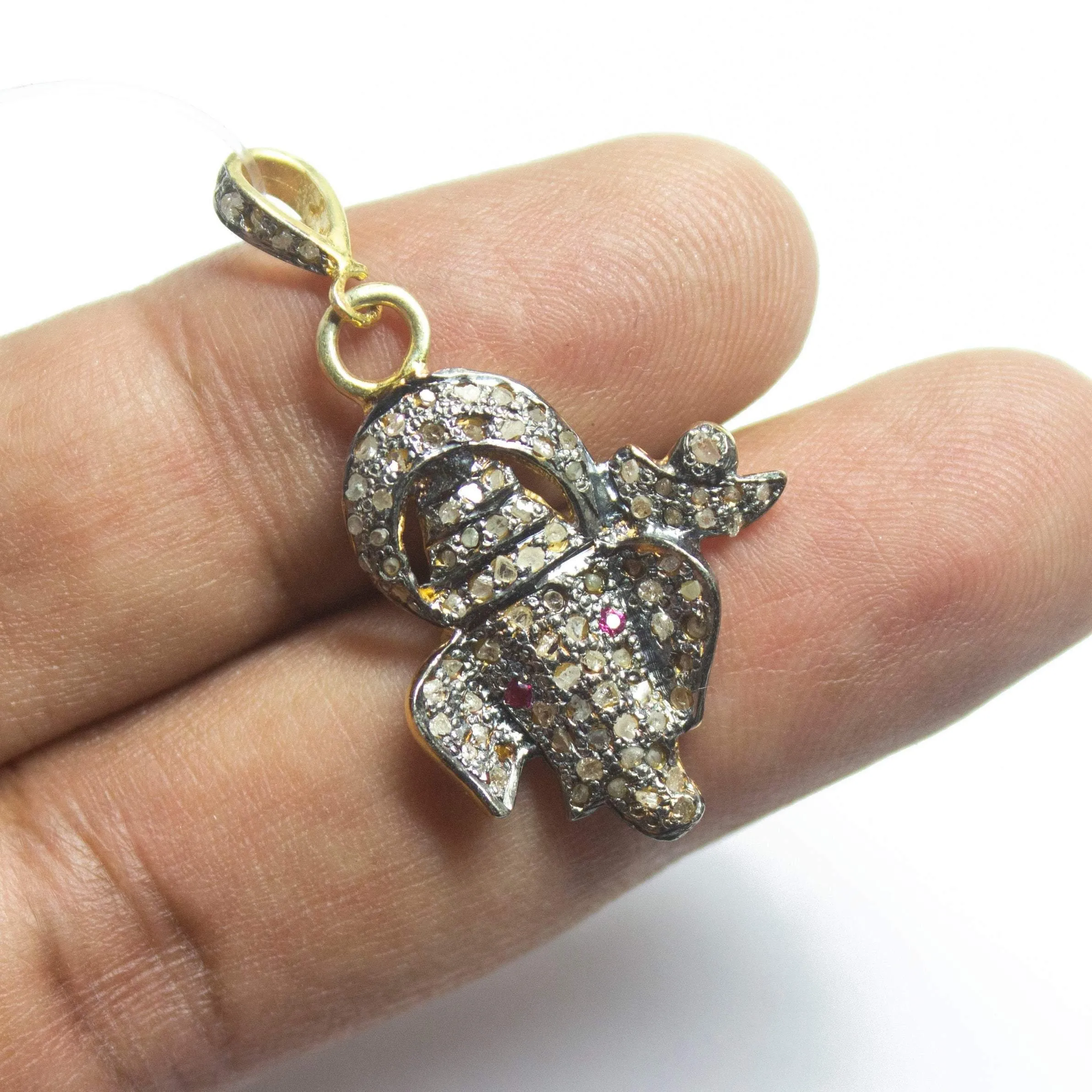 1pc Lord Ganesha Pave Diamond 925 Sterling Silver Gold Vermeil Charm Pendant 40mmx21mm