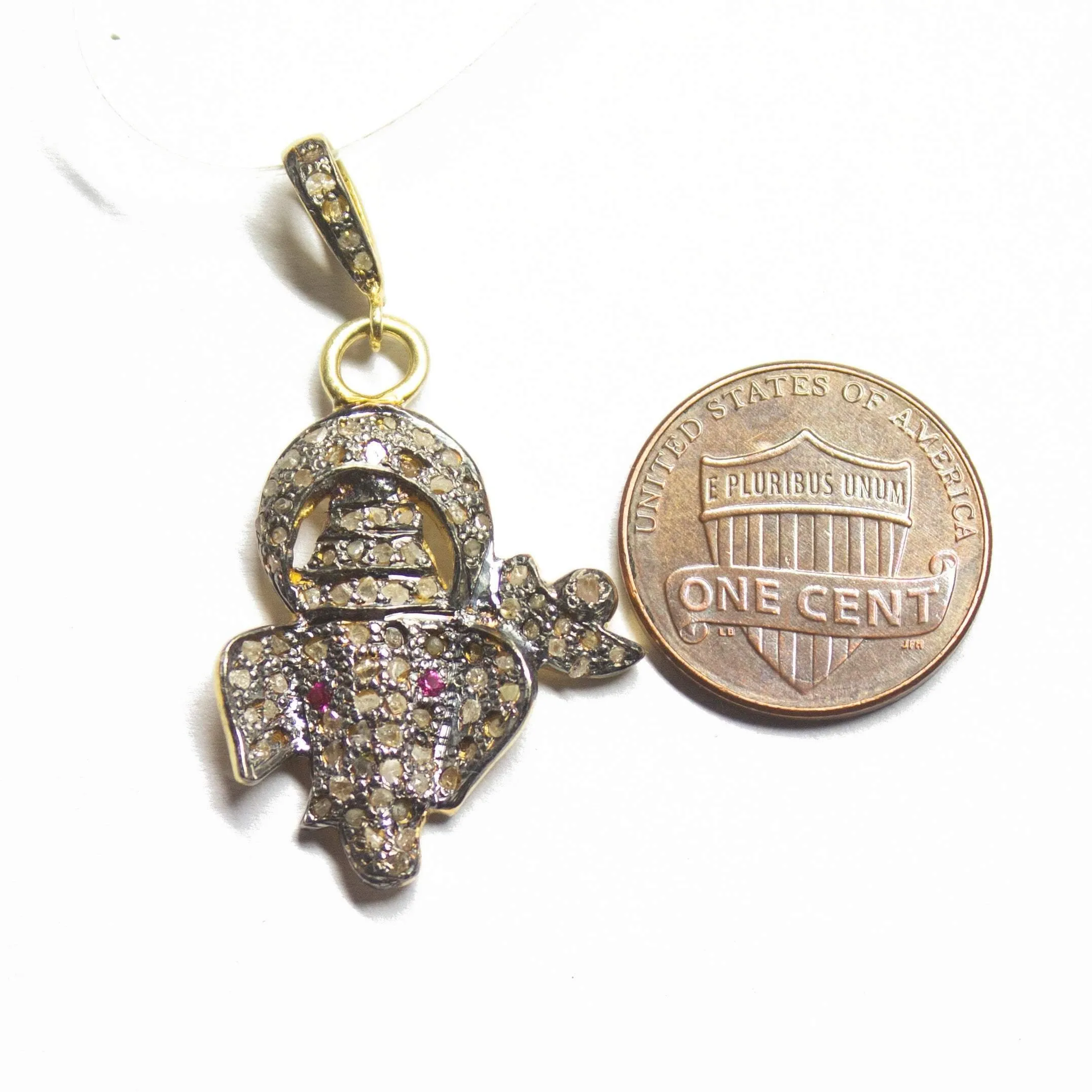 1pc Lord Ganesha Pave Diamond 925 Sterling Silver Gold Vermeil Charm Pendant 40mmx21mm
