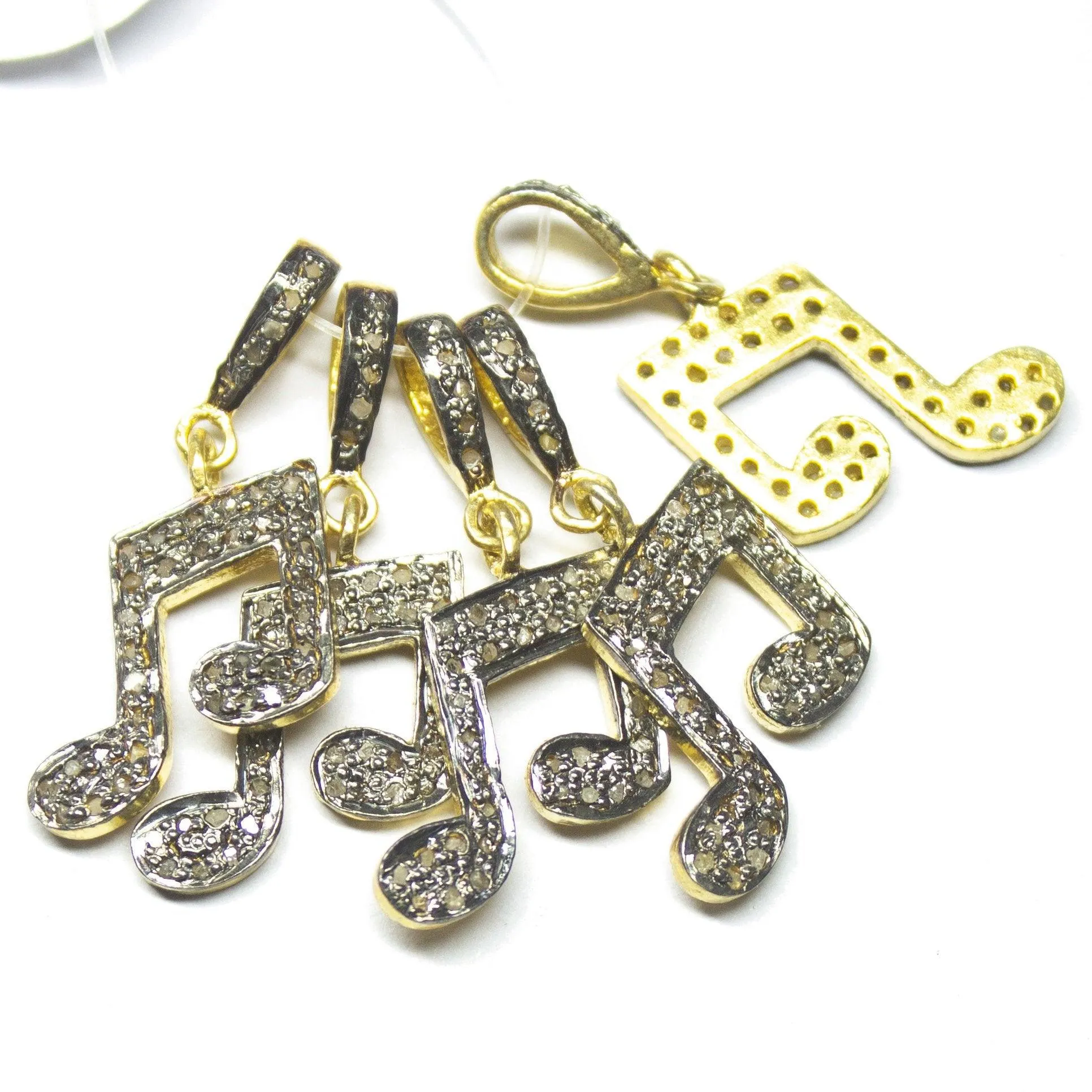 1pc Musical Note Pave Diamond Ruby 925 Sterling Silver Oxidized Charm Pendant 27mm x 15mm