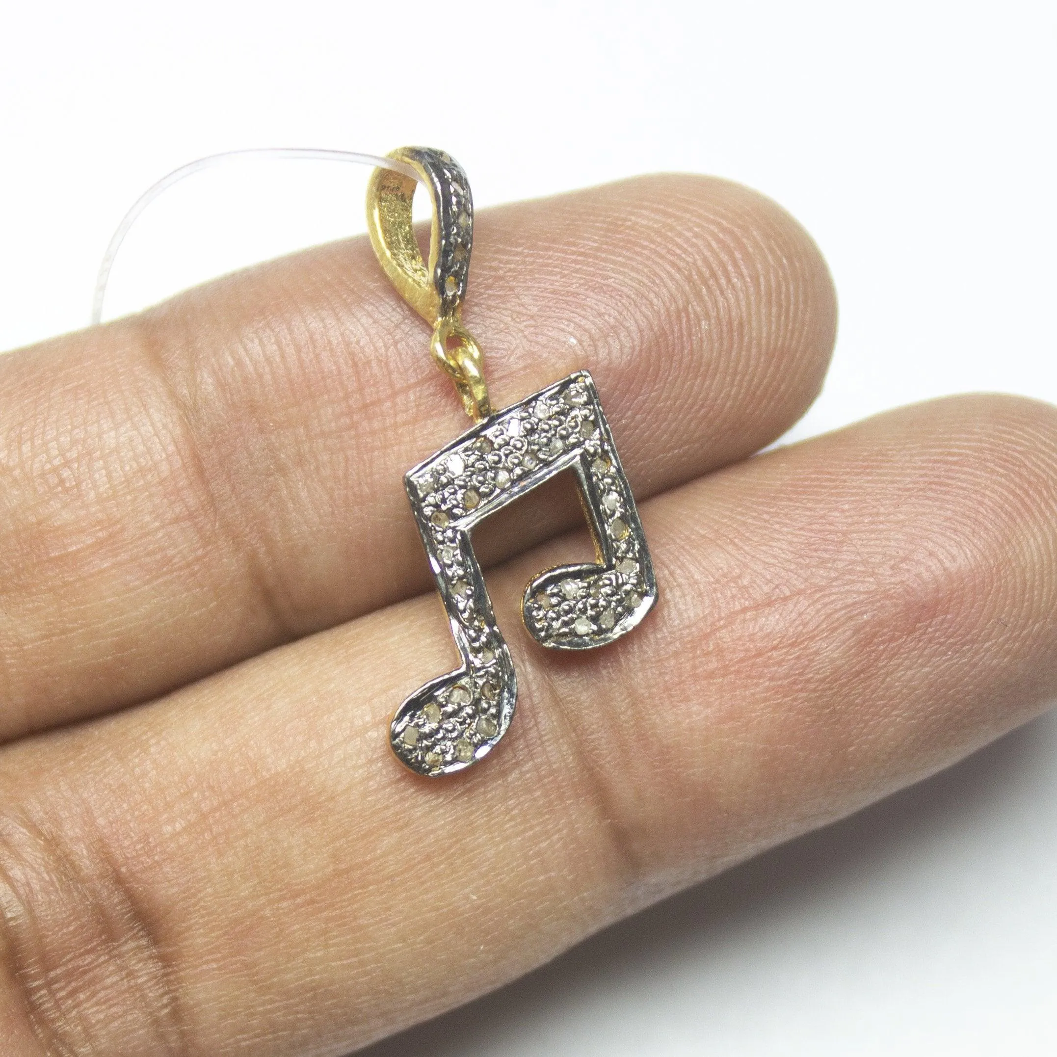 1pc Musical Note Pave Diamond Ruby 925 Sterling Silver Oxidized Charm Pendant 27mm x 15mm