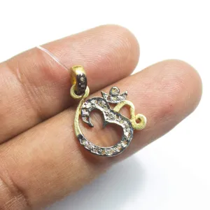 1pc Om Pave Diamond 925 Sterling Silver Gold Vermeil Charm Pendant 24mm x 17mm