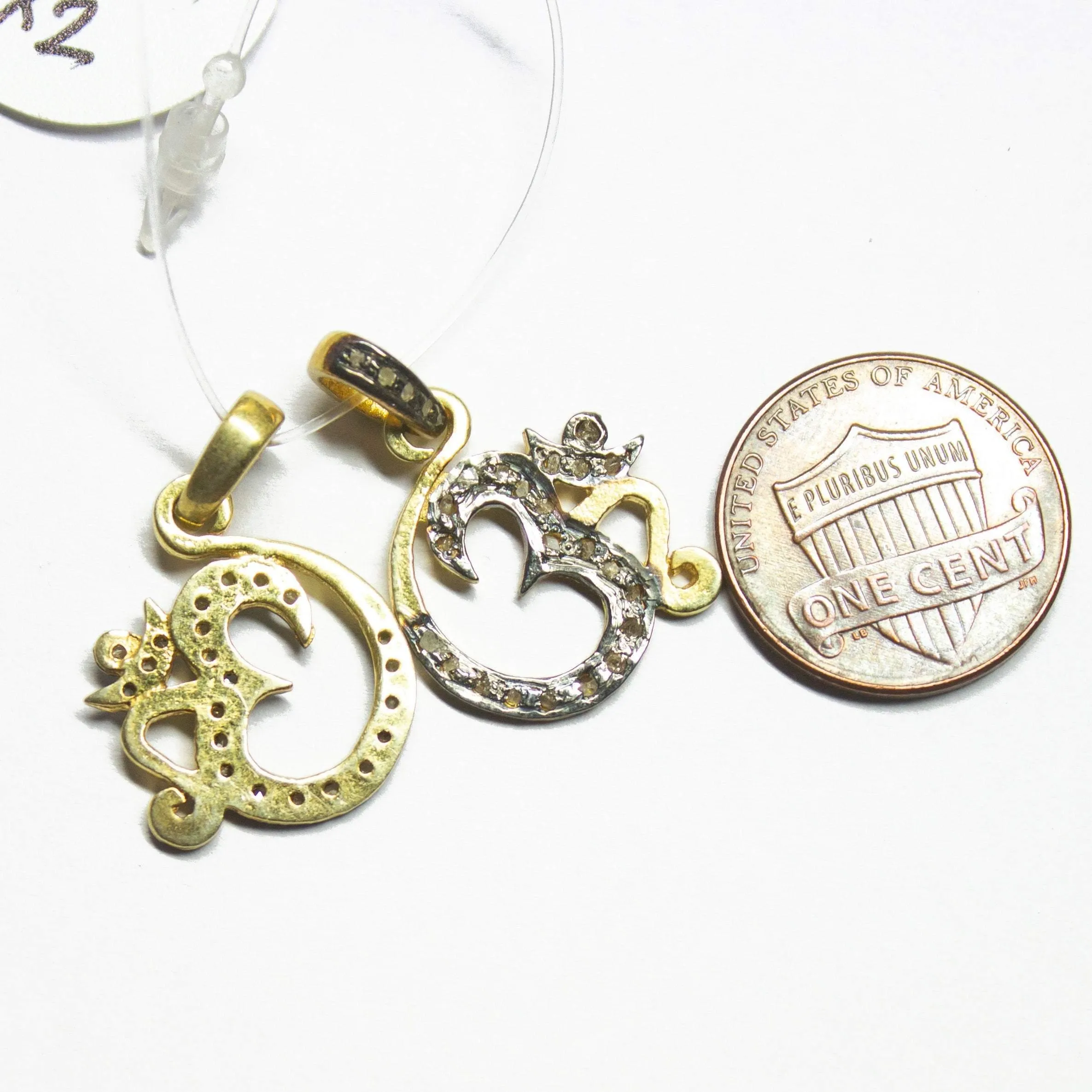 1pc Om Pave Diamond 925 Sterling Silver Gold Vermeil Charm Pendant 24mm x 17mm